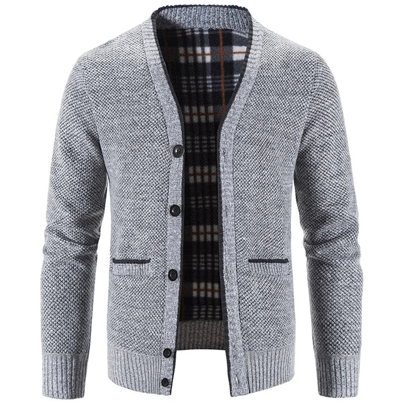 LEYTON® Fleece-Lined Knit Cardigan – Brown & Blue
