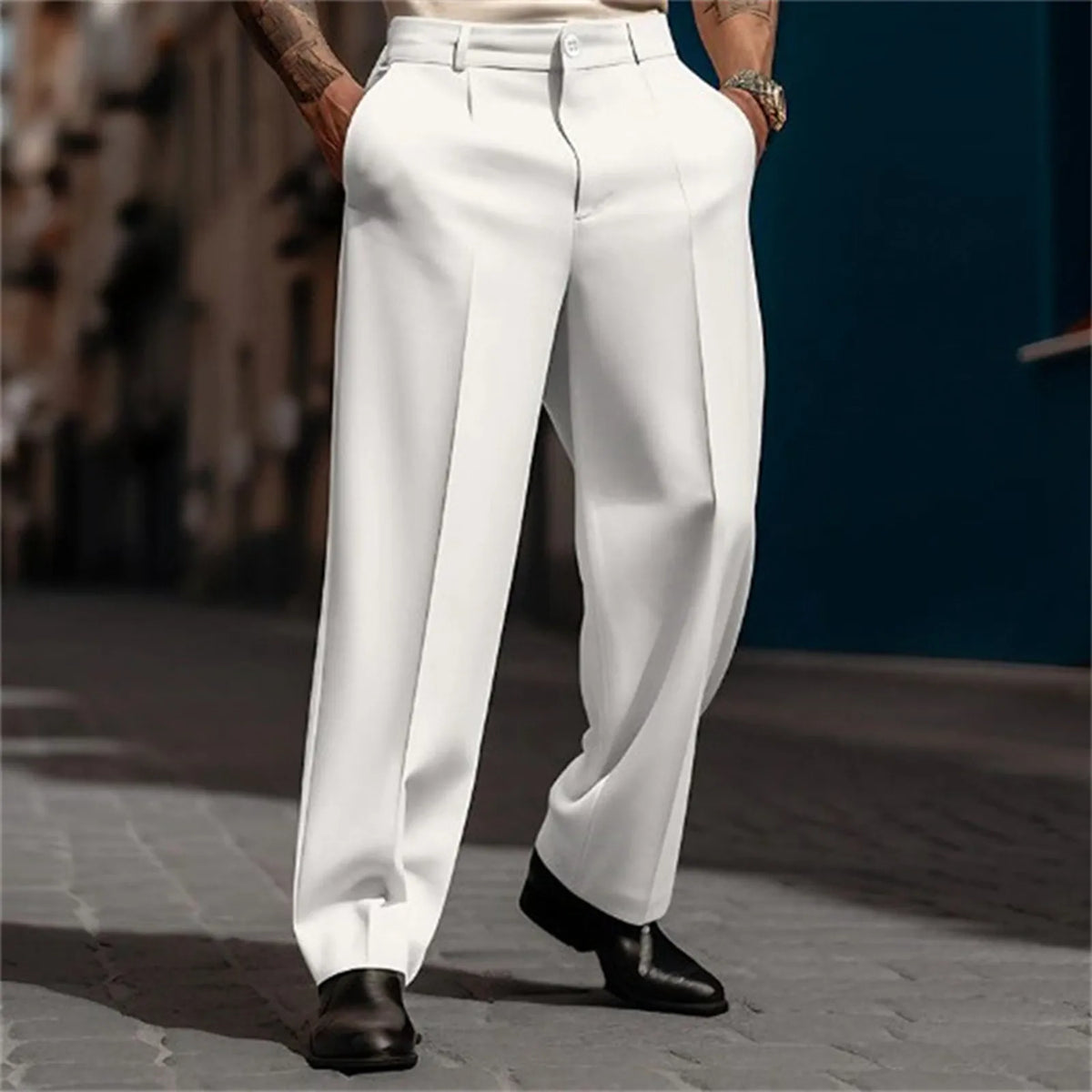 MARCHÉL® Men’s Pleated Trousers – Pearl Detail Edition