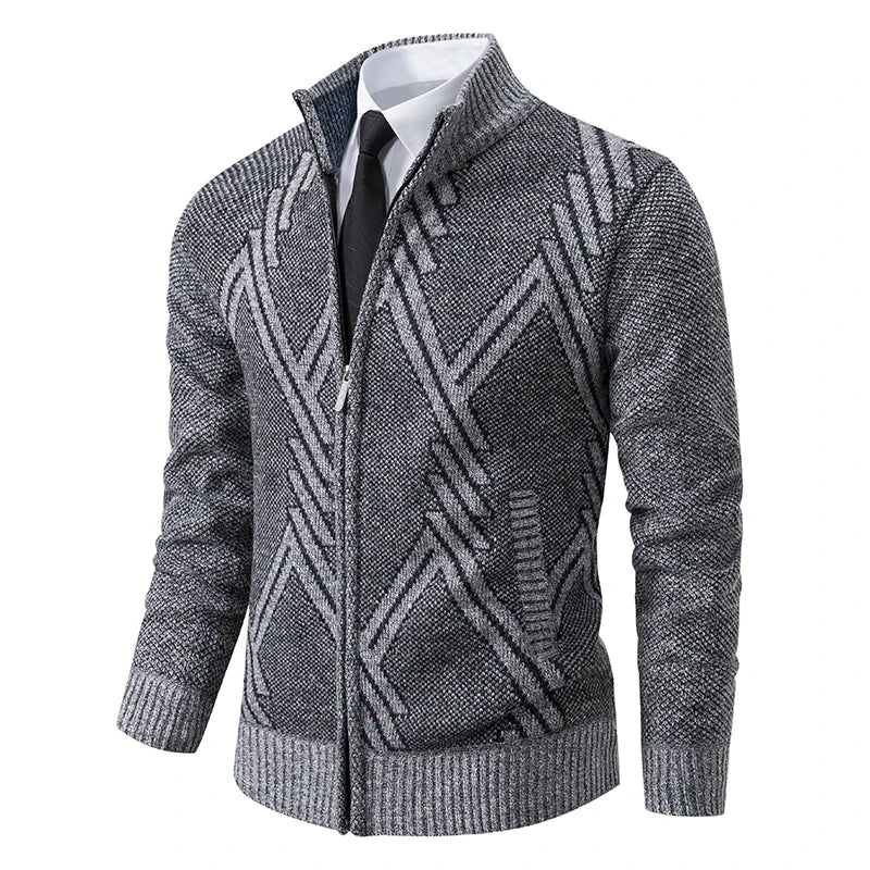 LEYTON® Fleece-Lined Knit Cardigan – Brown & Blue