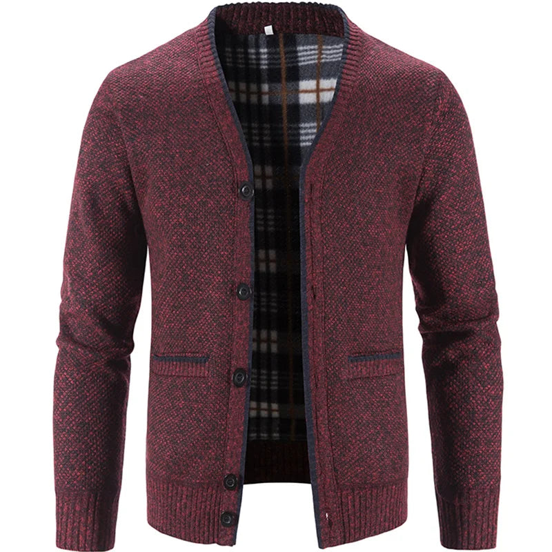 LEYTON® Fleece-Lined Knit Cardigan – Brown & Blue