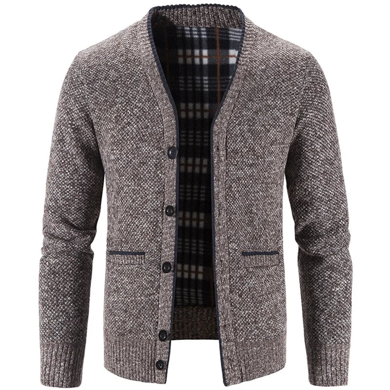 LEYTON® Fleece-Lined Knit Cardigan – Brown & Blue
