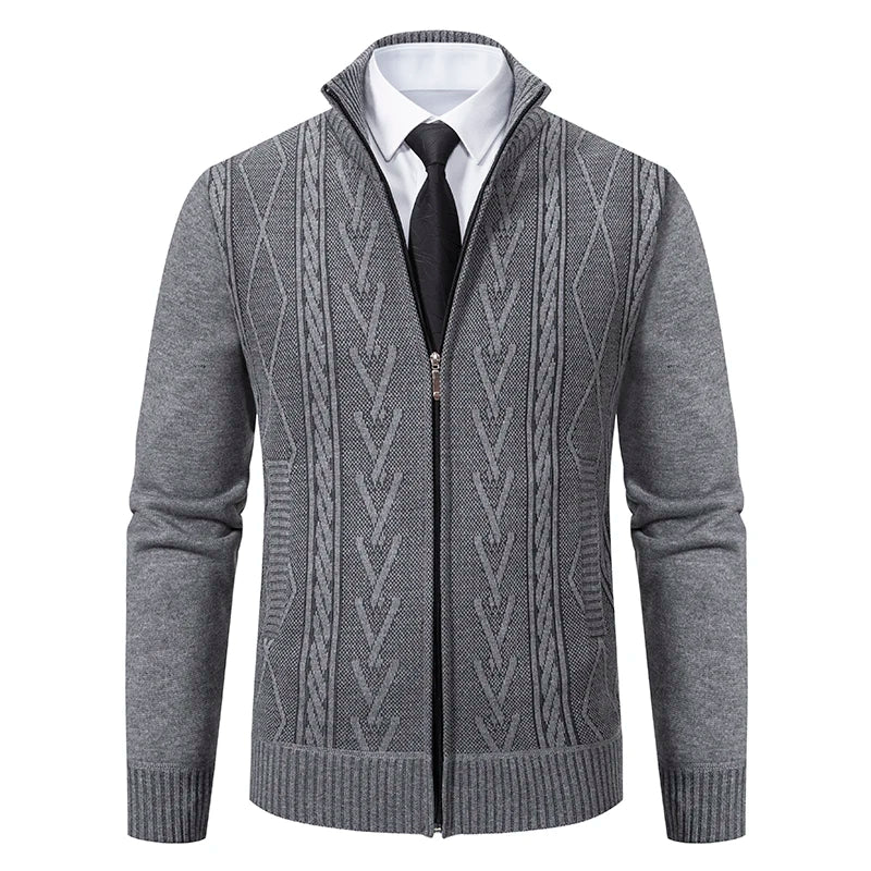 LEYTON® Fleece-Lined Knit Cardigan – Brown & Blue
