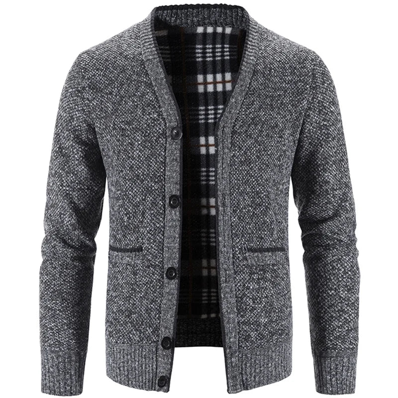 LEYTON® Fleece-Lined Knit Cardigan – Brown & Blue
