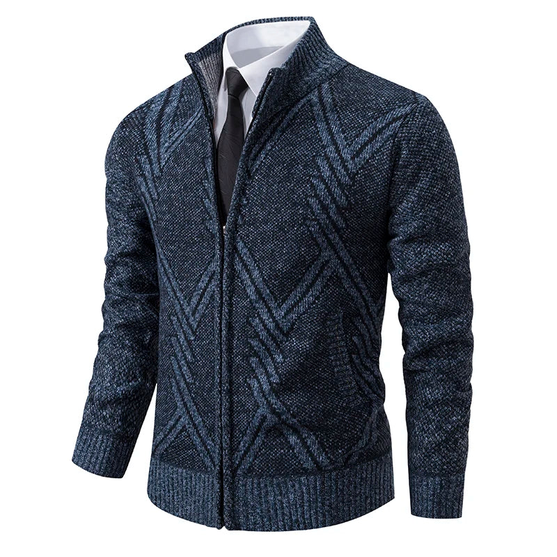 LEYTON® Fleece-Lined Knit Cardigan – Brown & Blue