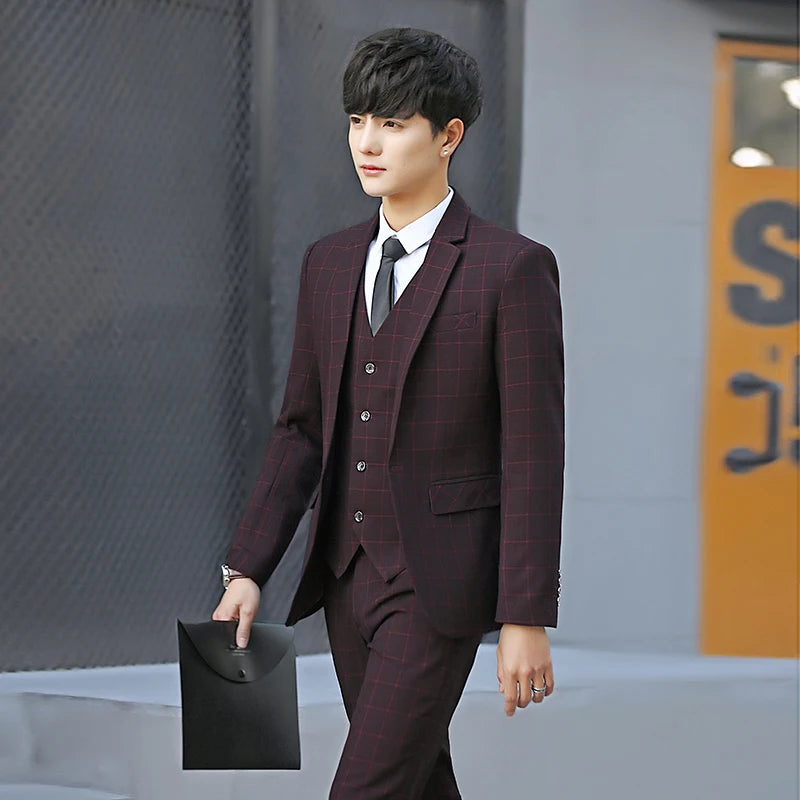 ASTONBURY® Devon Plaid Three-Piece Slim Fit Suit