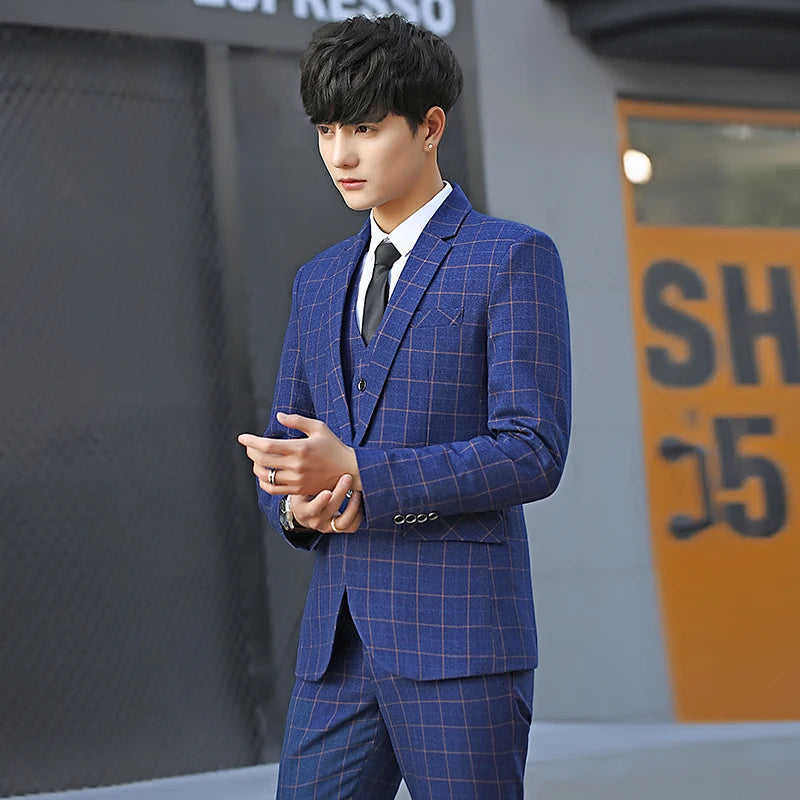ASTONBURY® Devon Plaid Three-Piece Slim Fit Suit