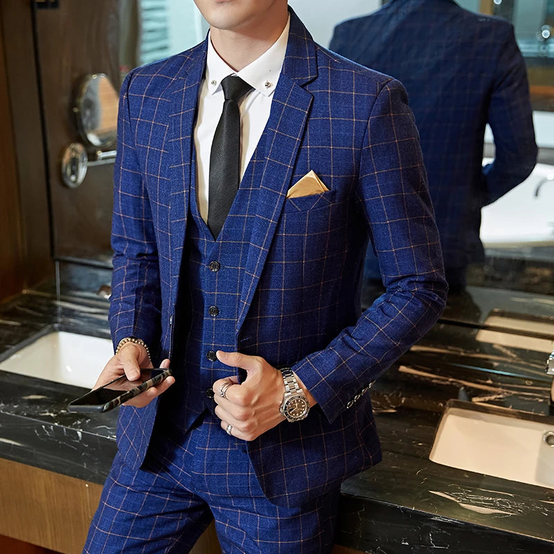 ASTONBURY® Devon Plaid Three-Piece Slim Fit Suit