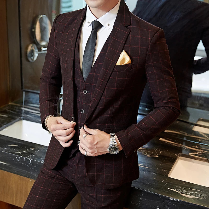 ASTONBURY® Devon Plaid Three-Piece Slim Fit Suit