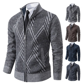 LEYTON® Fleece-Lined Knit Cardigan – Brown & Blue