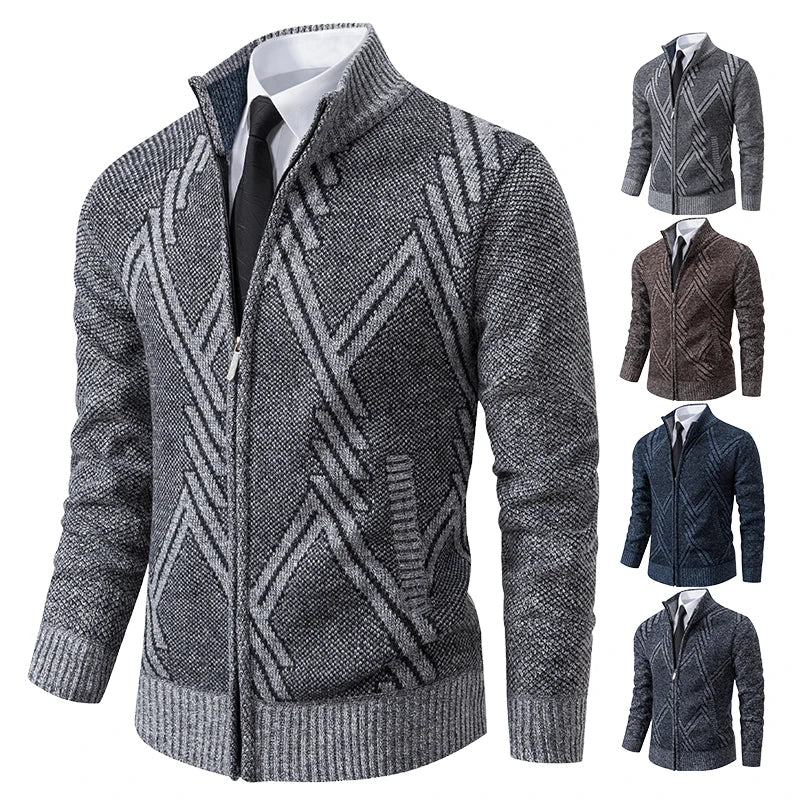 LEYTON® Fleece-Lined Knit Cardigan – Brown & Blue