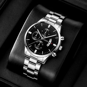 Luxury Stainless Steel Men's Watch | Quartz Movement & Calendar