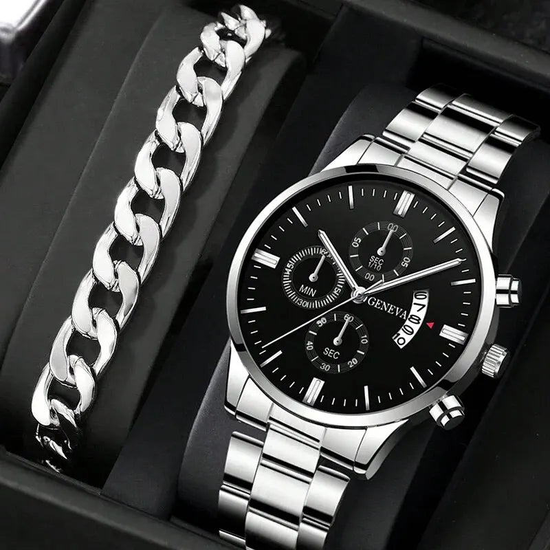 Luxury Stainless Steel Men's Watch | Quartz Movement & Calendar