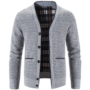 LEYTON® Fleece-Lined Knit Cardigan – Brown & Blue