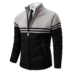 REYNOLDS® Striped Fleece-Lined Zip Cardigan