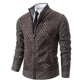 LEYTON® Fleece-Lined Knit Cardigan – Brown & Blue
