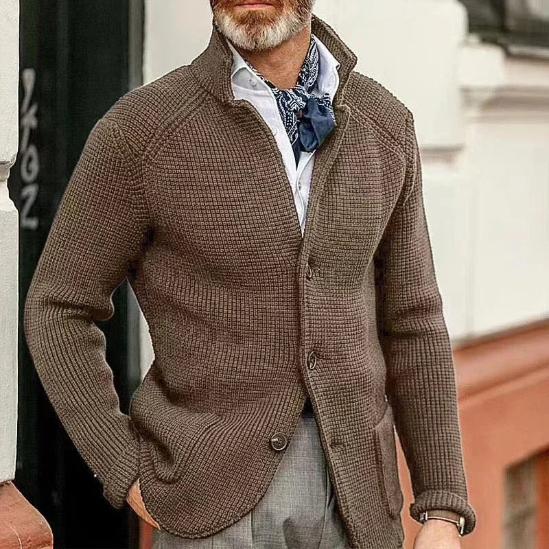 THURLOW® Heavy Knit Button-Up Cardigan with Stand Collar