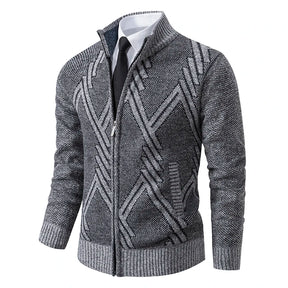 LEYTON® Fleece-Lined Knit Cardigan – Brown & Blue