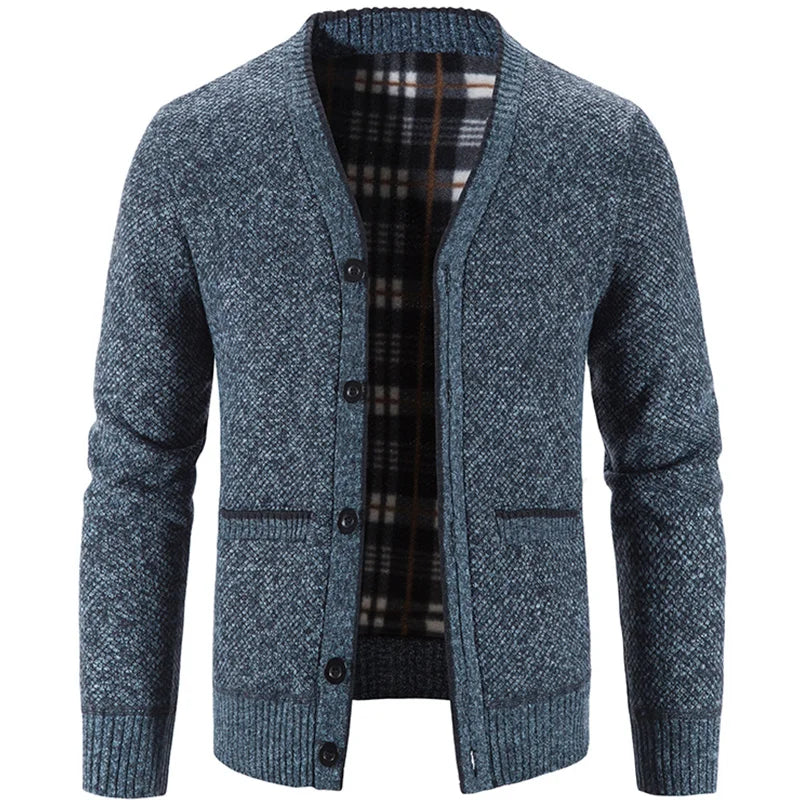 LEYTON® Fleece-Lined Knit Cardigan – Brown & Blue