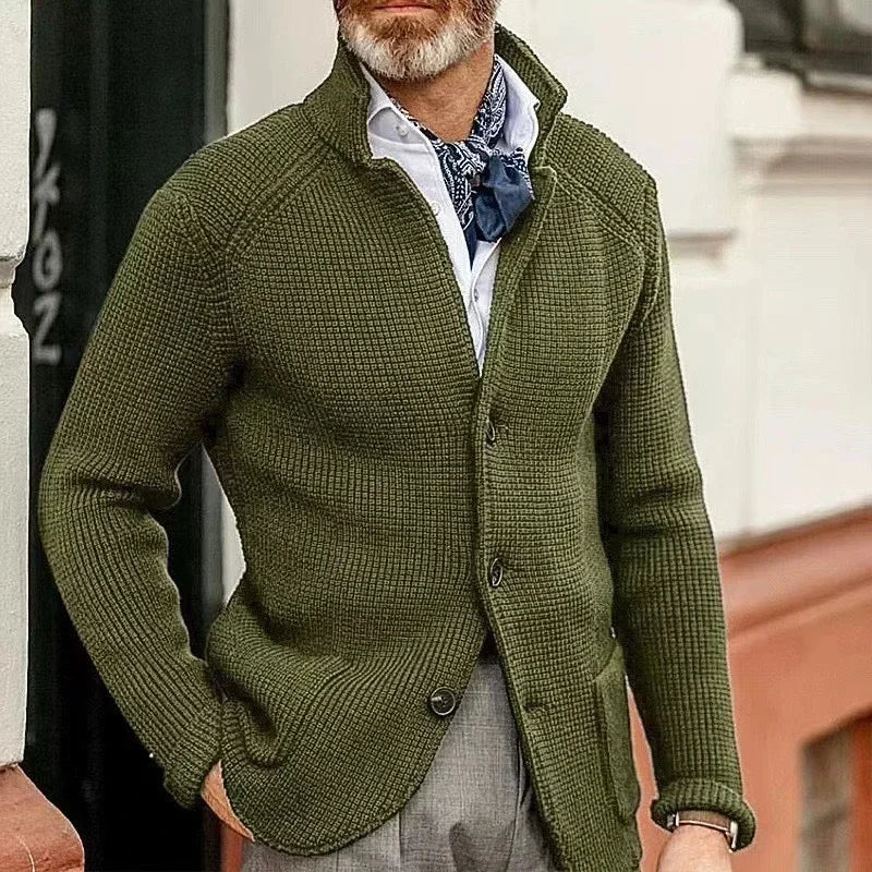 THURLOW® Heavy Knit Button-Up Cardigan with Stand Collar