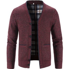 LEYTON® Fleece-Lined Knit Cardigan – Brown & Blue