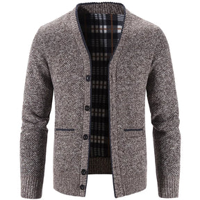 LEYTON® Fleece-Lined Knit Cardigan – Brown & Blue