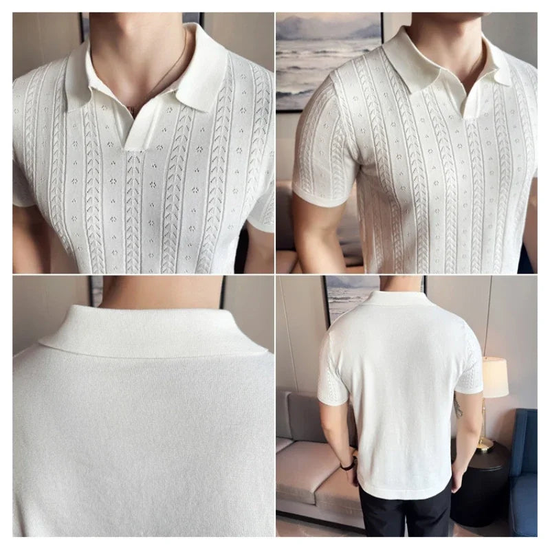 CHATSWORTH® Striped Jacquard Knit Polo
