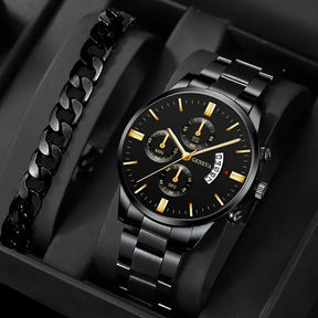 Luxury Stainless Steel Men's Watch | Quartz Movement & Calendar