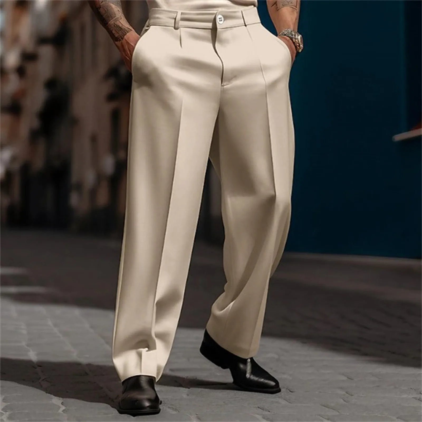 MARCHÉL® Men’s Pleated Trousers – Pearl Detail Edition