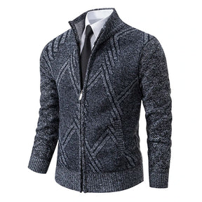 LEYTON® Fleece-Lined Knit Cardigan – Brown & Blue
