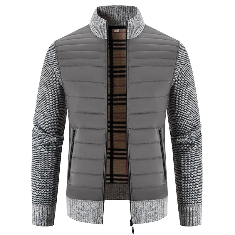 DALTON® Fleece-Lined Knit Jacket with Stand Collar