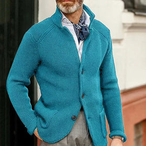 THURLOW® Heavy Knit Button-Up Cardigan with Stand Collar