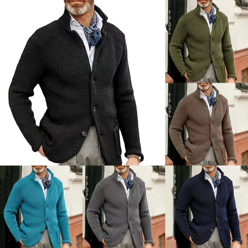 THURLOW® Heavy Knit Button-Up Cardigan with Stand Collar