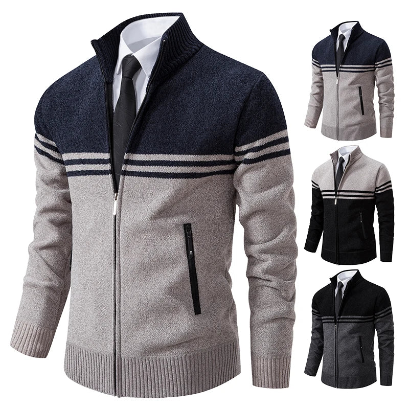 REYNOLDS® Striped Fleece-Lined Zip Cardigan