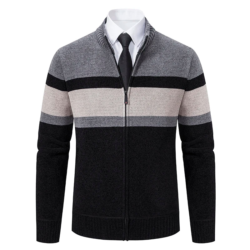 REYNOLDS® Striped Fleece-Lined Zip Cardigan