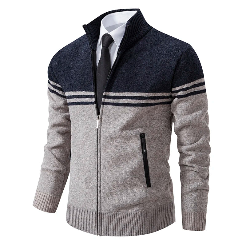 REYNOLDS® Striped Fleece-Lined Zip Cardigan