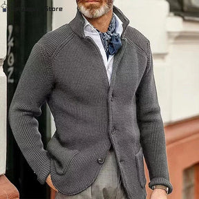 THURLOW® Heavy Knit Button-Up Cardigan with Stand Collar
