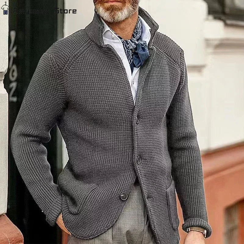 THURLOW® Heavy Knit Button-Up Cardigan with Stand Collar