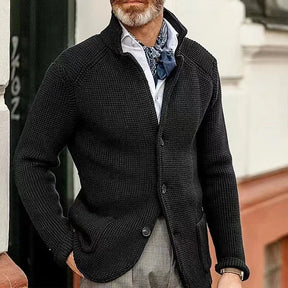 THURLOW® Heavy Knit Button-Up Cardigan with Stand Collar