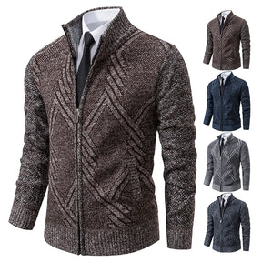 LEYTON® Fleece-Lined Knit Cardigan – Brown & Blue