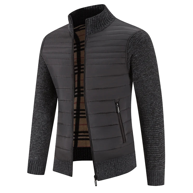 DALTON® Fleece-Lined Knit Jacket with Stand Collar