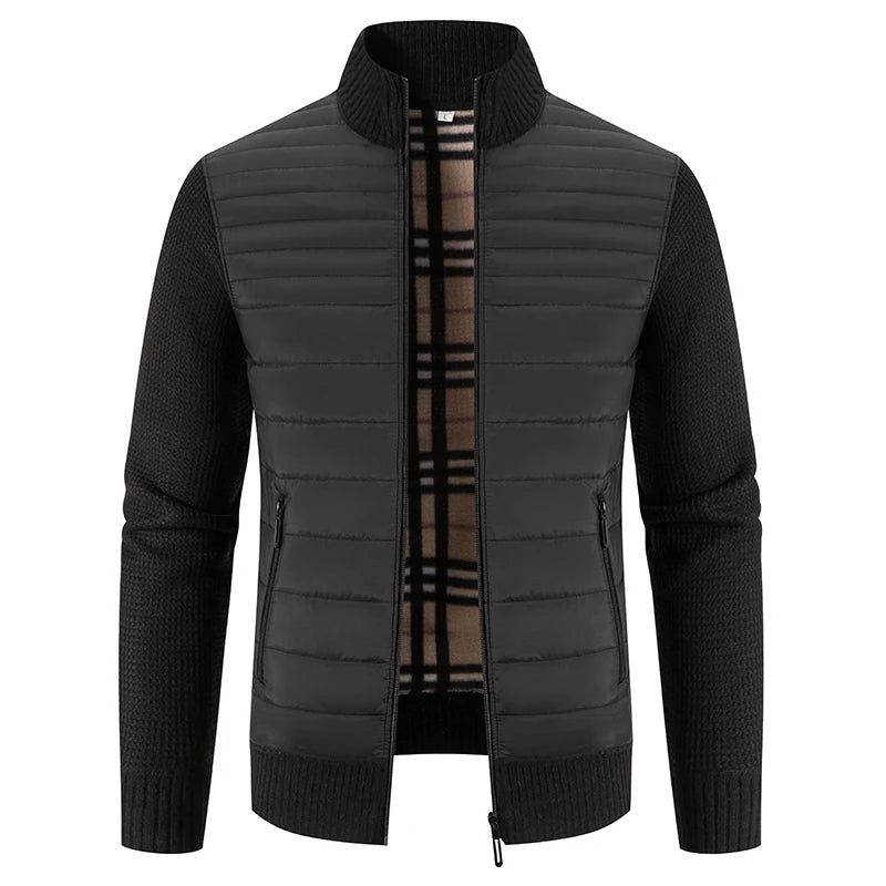 DALTON® Fleece-Lined Knit Jacket with Stand Collar