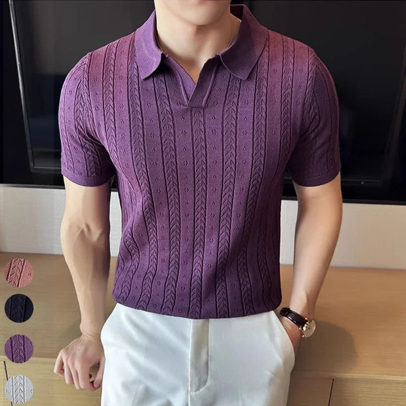 CHATSWORTH® Striped Jacquard Knit Polo