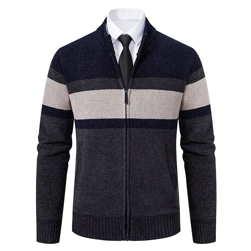 REYNOLDS® Striped Fleece-Lined Zip Cardigan